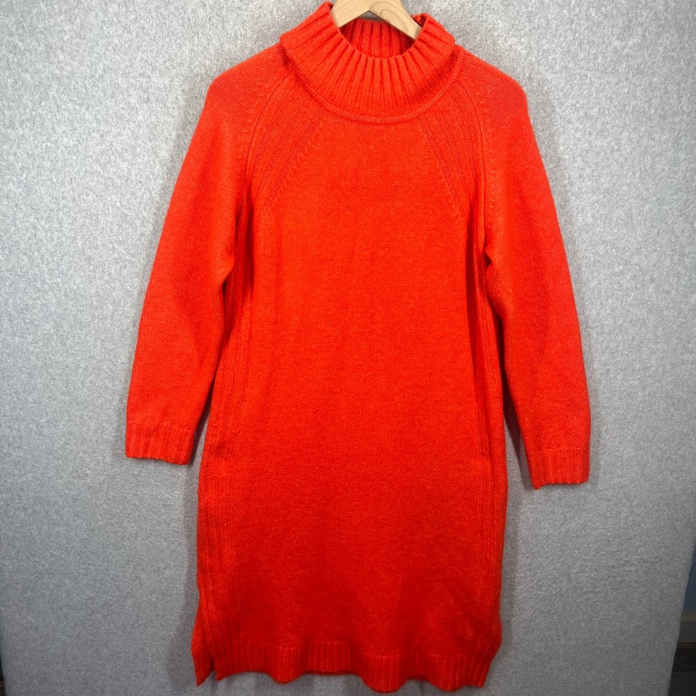 ROOLEE Sweater Dress Womens M Orange Wool Blend Turtleneck Long Sleeve Mini EUC